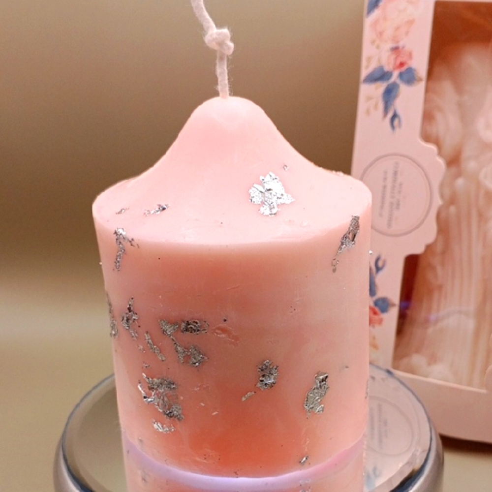 BaRich Hand Made 💕 Pink Candle with Silver Accents